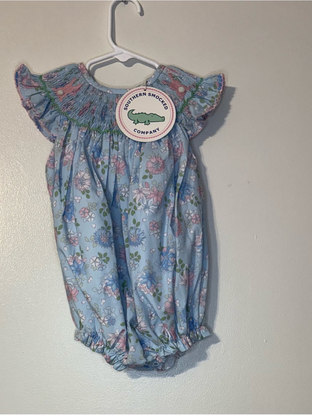 Southern Smocked Company Blue Floral Smocked Baby Bubble